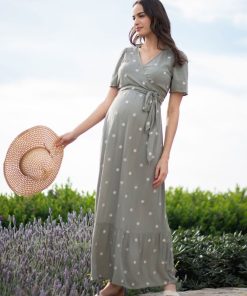 Ropa Premama Seraphine | Maxivestido De Tejido Caqui Premama Y De Lactancia