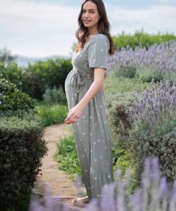 Ropa Premama Seraphine | Maxivestido De Tejido Caqui Premama Y De Lactancia