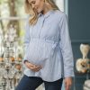 Ropa Premama Seraphine | Camisa Premama A Lactancia A Rayas Azules Y Blancas Con Lazo Lateral