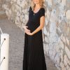 Ropa Premama Seraphine | Vestido Largo De Maternidad A Lactancia De Jersey Negro