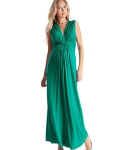 Ropa Premama Seraphine | Maxi Vestido Premama Con Nudo Delantero - Verde Esmeralda