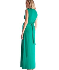 Ropa Premama Seraphine | Maxi Vestido Premama Con Nudo Delantero - Verde Esmeralda