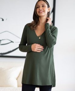 Ropa Premama Seraphine | Top Premama Y Lactancia Manga Larga Canale Caqui