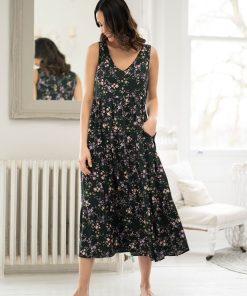 Ropa Premama Seraphine | Vestido Midi De Maternidad A Lactancia Sin Mangas Con Estampado De Flores