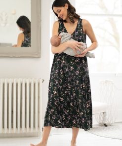 Ropa Premama Seraphine | Vestido Midi De Maternidad A Lactancia Sin Mangas Con Estampado De Flores