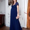 Ropa Premama Seraphine | Vestido De Fiesta Premama De Seda Y Encaje - Azul Oscuro