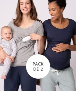 Ropa Premama Seraphine | Camisetas Premama Y Lactancia Gris & Azul Marino