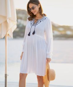 Ropa Premama Seraphine | Caftan Bordado De Maternidad De Manga Larga Boho