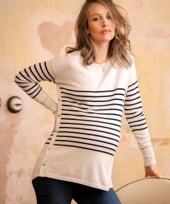 Ropa Premama Seraphine | Jersey Lactancia Premama A Rayas Con Botones Laterales