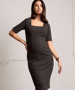 Ropa Premama Seraphine | Vestido De Premama De Tweed Elastico Negro