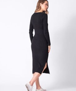 Ropa Premama Seraphine | Vestido Premama Y Lactancia Acanalado De Manga Larga Negro