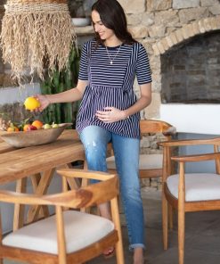 Ropa Premama Seraphine | Camiseta Premama A Lactancia Ajustada A Rayas Azul Marino Y Blanco