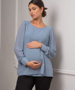 Ropa Premama Seraphine | Top De Premama Y De Lactancia A Capas Azul Pizarra