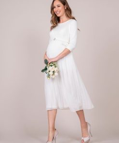 Ropa Premama Seraphine | Vestido Premama De Marfil Plisado Midi