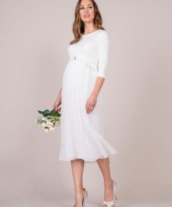 Ropa Premama Seraphine | Vestido Premama De Marfil Plisado Midi