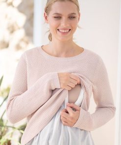 Ropa Premama Seraphine | Jersey Rosa A Capas De Punto De Maternidad A Lactancia Con Camiseta Interior De Encaje