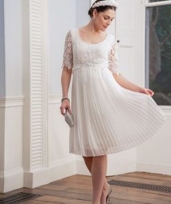 Ropa Premama Seraphine | Vestido Premama De Encaje Con Falda Plisada - Marfil