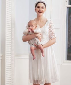 Ropa Premama Seraphine | Vestido Premama De Encaje Con Falda Plisada - Marfil