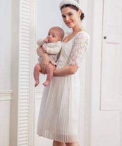 Ropa Premama Seraphine | Vestido Premama De Encaje Con Falda Plisada - Marfil