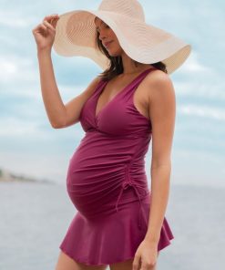 Ropa Premama Seraphine | Conjunto De Falda De Bano Y Tankini De Maternidad - Frambuesa