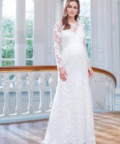 Ropa Premama Seraphine | Vestido De Novia Premama De Encaje De Manga Larga