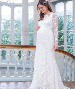 Ropa Premama Seraphine | Vestido De Novia Premama De Encaje De Manga Larga