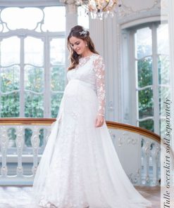 Ropa Premama Seraphine | Vestido De Novia Premama De Encaje De Manga Larga