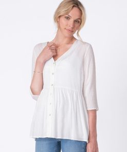 Ropa Premama Seraphine | Blusa Premama Blanca Con Detalles De Punto