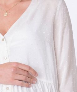 Ropa Premama Seraphine | Blusa Premama Blanca Con Detalles De Punto