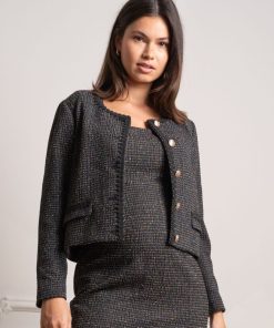 Ropa Premama Seraphine | Chaqueta De Premama De Tweed Elastico Negra