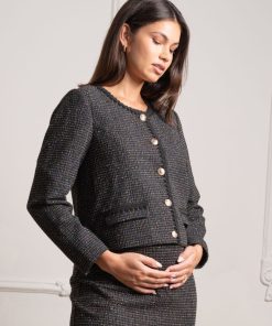 Ropa Premama Seraphine | Chaqueta De Premama De Tweed Elastico Negra