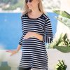 Ropa Premama Seraphine | Vestido Premama A Lactancia En Algodon Con Rayas Nauticas