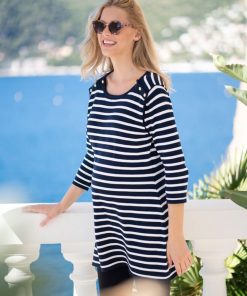 Ropa Premama Seraphine | Vestido Premama A Lactancia En Algodon Con Rayas Nauticas