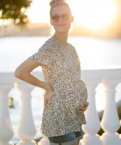 Ropa Premama Seraphine | Top Premama A Lactancia Con Estampado Florecitas Caqui