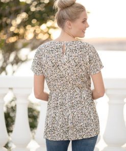 Ropa Premama Seraphine | Top Premama A Lactancia Con Estampado Florecitas Caqui