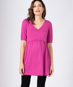 Ropa Premama Seraphine | Top Tunica Rosa Con Escote En V De Maternidad A Lactancia