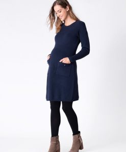 Ropa Premama Seraphine | Vestido Premama Y Lactancia De Punto Azul Marino