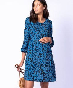 Ropa Premama Seraphine | Vestido Premama Y Lactancia Azul Con Estampado De Flores