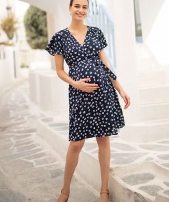 Ropa Premama Seraphine | Vestido Premama Cruzado Floral - Azul Marino