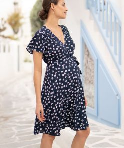 Ropa Premama Seraphine | Vestido Premama Cruzado Floral - Azul Marino