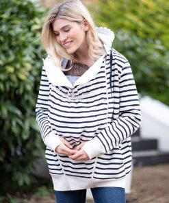 Ropa Premama Seraphine | Sudadera Con Capucha Azul Marino Con Rayas Blancas: De Maternidad A Porteo