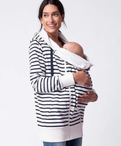 Ropa Premama Seraphine | Sudadera Con Capucha Azul Marino Con Rayas Blancas: De Maternidad A Porteo