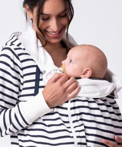 Ropa Premama Seraphine | Sudadera Con Capucha Azul Marino Con Rayas Blancas: De Maternidad A Porteo