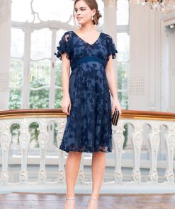 Ropa Premama Seraphine | Vestido Premama De Encaje Floral Azul Marino Para Ocasion De Lactancia