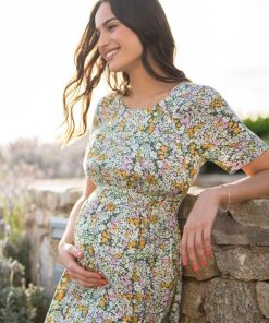 Ropa Premama Seraphine | Vestido Midi Verde Floral Premama Y De Lactancia