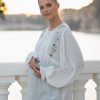 Ropa Premama Seraphine | Blusa De Maternidad A Lactancia Floral Bordada Blanca