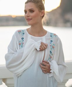 Ropa Premama Seraphine | Blusa De Maternidad A Lactancia Floral Bordada Blanca