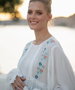 Ropa Premama Seraphine | Blusa De Maternidad A Lactancia Floral Bordada Blanca