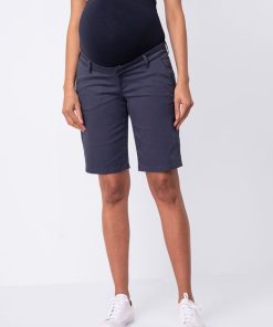 Ropa Premama Seraphine | Pantalon Corto Premama Estilo Chinos En Mezcla De Algodon - Azul Marino