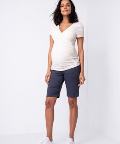 Ropa Premama Seraphine | Pantalon Corto Premama Estilo Chinos En Mezcla De Algodon - Azul Marino